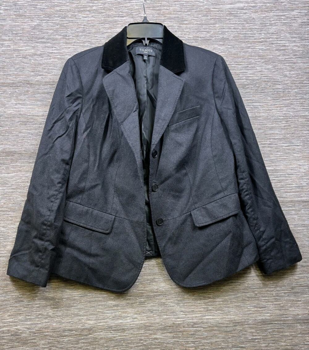 Talbots Wool Blend Blazer Jacket Womens Size 12W Black Single Breasted Business
